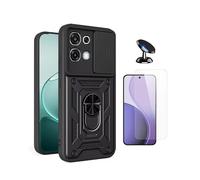 Kit En Verre Trempé Clearglass + Couvercle De Fenêtre Coulissant Magnétique Militaire Defender + Support Magnétique De Voiture PHONECARE Pour Oppo A6 Pro 4G - Noir