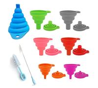 Kit entonnoir pliable en 7 pièces, kit deentonnoirs en silicone pliable, petitsentonnoirs pour remplir des bouteilles, quatre tailles différentes, trois calibres, avec deux brosses à nettoyer.