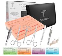 Kit entraînement suture étudiant, kit pédagogique, kit d’entraînement suture complet avec 6 outils et 24 fils, simulateur réutilisable, cours vidéo et eBook inclus
