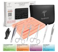 Kit entraînement suture geste technique étudiant, kit pédagogique, kit d’entraînement complet avec 6 outils et 24 fils, simulateur réutilisable, cours vidéo et eBook inclus