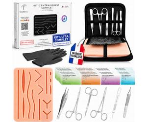 Kit entraînement suture geste technique étudiant, kit pédagogique, kit d’entraînement complet avec 6 outils et 24 fils, simulateur réutilisable, cours vidéo et eBook inclus