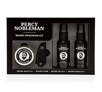 Kit Entretien de Barbe Noveau de Percy Nobleman. Coffret-cadeau pour homme contenant une huile pour barbe, un shampooing pour barbe, une baume à barbe, et un peigne