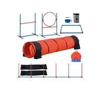VEVOR Équipements d'Entraînement Agilité pour Chien, Ensemble 5PCS, Parcours Obstacles pour Chiot, avec Haies Hautes Réglables, 6 Poteaux, Tunnel, Anneau de Saut, Boîte de Pause, Sifflet, Bol Pliable