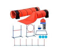 VEVOR Kit Équipements d'Entraînement Agilité pour Chien, Ensemble 7PCS, Parcours Obstacles pour Chiot, avec Haies Hautes Réglables, 6 Poteaux, 2 Tunnels, Anneau de Saut, Boîte Pause, Sifflet, Bol