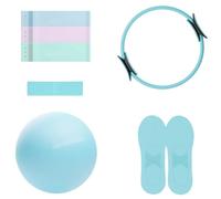 Kit essentiel de pilates - Ensemble d'entraînement complet à domicile avec anneau tonifiant, bandes de résistance, balle souple et chaussettes antidérapantes pour homme et femme (bleu)
