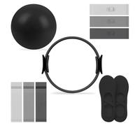Kit essentiel de pilates - Équipement de fitness portable - avec anneau de pilates tonifiant, longues bandes de résistance, bandes de boucle de Pilates, balle de Pilates douce et chaussettes