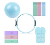 Kit essentiel de pilates - Équipement de fitness portable - avec anneau de pilates tonifiant, longues bandes de résistance, bandes de boucle de Pilates, balle de Pilates douce et chaussettes
