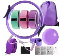 Kit essentiel de pilates pour femme - Meilleur kit de yoga pilates pour entraînements à domicile avec anneau et balle de Pilates, bandes de résistance en forme de 8, bande de yoga pour étirements