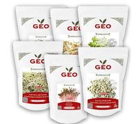 Kit Essentiel GEO - 6 Graines à Germer 100% Bio (2,55 kg) | Luzerne, Radis Rose, Fenugrec, Pois Verts, Moutarde & Ciboulette-Ail | Haute germination ≥ 95% | Longue conservation | Vegan & Sans OGM
