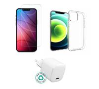 Kit eSTUFF pour iPhone 16 : chargeur, coque, verre trempé, marron