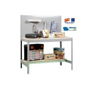 SimonRack Etabli d’Atelier, Capacité de Charge 600 kg, 1445x1210x610 mm, Panneau Perforé, Table de Travail Bricolage, Gris/Bois - BT2