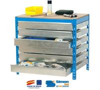 Kit Etabli avec tiroirs 840x1200x750mm BT-5 BOX6 1200 BLEU/BOIS Simon Rack