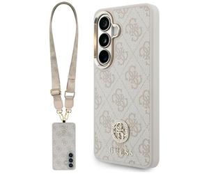 Kit étui + lanière Guess 4G Big Rhinestone Triangle Strap MagSafe pour Samsung Galaxy S26 rose
