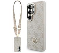 Kit étui + lanière Guess 4G Big Rhinestone Triangle Strap MagSafe pour Samsung Galaxy S26 Ultra, rose
