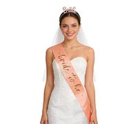 Kit EVJF Future Mariée avec Écharpe Bride to Be, Diadème Strass et Voile Court Accessoires Décoration pour Enterrement de Vie de Jeune Fille,Douche Nuptiale, Mariage