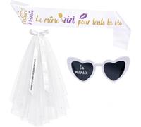 Kit EVJF Mariée Humoristique - Voile “La Mariée” + Lunettes Bride + Écharpe “Même Zizi Pour Toujours” - Accessoires EVJF Drôles pour Enterrement de Vie de Jeune Fille, Team Bride