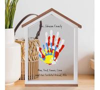Kit exclusif d'empreintes de mains en forme de maison pour toute la famille ; un souvenir unique à créer soi-même, un cadeau symbolique, une activité manuelle et des souvenirs à partager en famille