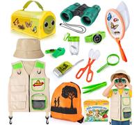 Kit explorateur enfant attrape-insectes, 13 pièces accessoires camping | set observation extérieur gilet chapeau, cage de jeu, sac à dos - Aventure garçons et filles