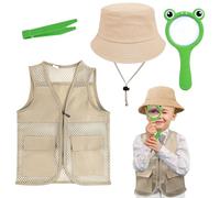 Kit Explorateur Enfant, Garçons et Filles Aventure Costume Safari Outfit Explorer Gilet et Chapeau, Lupe et Pinces pour Kit Aventure 5-8 Ans Outdoor Discovery