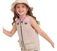 Kit Explorateur Pour Enfant - Avec Chapeau Tenue Lavable - Gilet d'Explorateur Sans Manches Pour Enfant - pour Garçons Filles Plein Air Randonnée Pêche Camping Exploration Trekking Parc Jardin