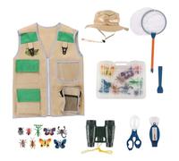 Kit Exploration Enfant Jeux Explorateur Exterieur Aventurier Kit avec Gilet Chapeau Jumelles Loupe Filet à Papillon Pince Insecte Jouet d'Exploration Cadeau pour Enfants Garçons Filles (vert)