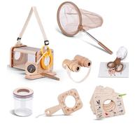 Kit Exploration Enfant Jouets, 11 Pièces Bois Ensemble de Attrape Insecte avec Jumelles,Boussole,Filet à Papillons,Pince à épiler.Cadeaux Randonnée Camping Nature éducatifs pour Enfants (11 Pièces)