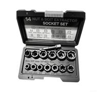 Kit Extracteur Boulons 14 Acier Cr-Mo pour Écrous Endommagés et Rouillés avec Adaptateur 3/8" et Boîte de pour Rangement Pro Atelier Auto(14pcs+Ratchet Wrench)