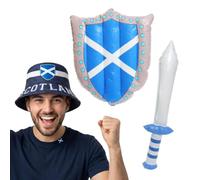 Kit fan d'Écosse Coupe du monde 2026, chapeau cloche en sel réversible, épée gonflable de 62 cm et bouclier de 45 x 32 cm, ensemble de supporter de l'armée tartan unisexe pour adulte, Burns Night, Six
