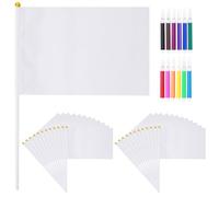 Kit Fanions à Personnaliser - 24 Drapeaux Blancs 14x21cm avec Bâtons + 12 Crayons Aquarelle - DIY Créatif pour Enfants, Fêtes, Activités Manuelles et Matchs de Football