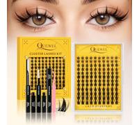 Kit Faux Cils QUEWEL, 120 faux cils fins avec colle et système de fixation, cils individuels en forme de C, aspect naturel, bande fine, facile à utiliser pour les débutants (DJ-FD-C)