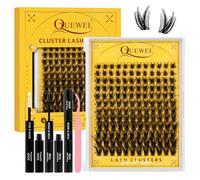 Kit Faux Cils QUEWEL, 144 faux cils fins avec colle et système de fixation, cils individuels en forme de C, aspect naturel, bande fine, facile à utiliser pour les débutants (DJ-FD-F)