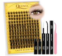 Kit Faux Cils QUEWEL, 144 faux cils fins avec colle et système de fixation, cils individuels en forme de C, aspect naturel, bande fine, facile à utiliser pour les débutants (DJ-FD-E-1)