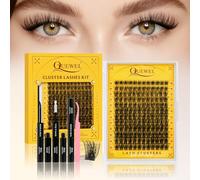 Kit Faux Cils QUEWEL, 144 faux cils fins avec colle et système de fixation, cils individuels en forme de C, aspect naturel, bande fine, facile à utiliser pour les débutants (DJ-FD-B)