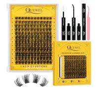 Kit Faux Cils QUEWEL, 144 faux cils fins avec colle et système de fixation, cils individuels en forme de C, aspect naturel, bande fine, facile à utiliser pour les débutants (DJ-FD-B-1)
