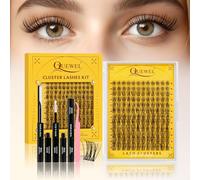 Kit Faux Cils QUEWEL, 144 faux cils fins avec colle et système de fixation, cils individuels en forme de C, aspect naturel, bande fine, facile à utiliser pour les débutants (DJ-FD-A)