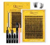 Kit Faux Cils QUEWEL, 144 faux cils fins avec colle et système de fixation, cils individuels en forme de C, aspect naturel, bande fine, facile à utiliser pour les débutants (DJ-FD-B-2)