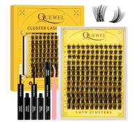 Kit Faux Cils QUEWEL, 144 faux cils fins avec colle et système de fixation, cils individuels en forme de C, aspect naturel, bande fine, facile à utiliser pour les débutants (DJ-FD-E)