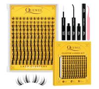 Kit Faux Cils QUEWEL, 144 faux cils fins avec colle et système de fixation, cils individuels en forme de C, aspect naturel, bande fine, facile à utiliser pour les débutants (DJ-FD-2)