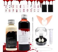 Kit Faux Sang Halloween, Halloween Set Maquillage à Effets Speciaux, 120ml Faux Sang, 60ml Latex Liquide,Halloween Set de Faux Sang Kit de Maquillage Halloween pour Maquiller Vampires Costumes Cosplay