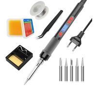 Kit fer à souder, ILIBILIB 90W LCD Auto Sleep Adjustable Temperature °F/°C Conversion Welding GUN Tool, 5 Soldering Iron Tips, Soldering Iron Stand, Cleaning Sponge, Flux, Tweezers, Solder Wire