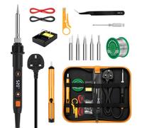 Kit fer à souder LCD 80 W Température réglable 180-520°C 15 en 1 | Outil de soudage avec interrupteur, fil à souder de 50 g, 5 pointes à souder, pompe à dessouder, pince à dénuder, support
