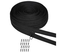 Kit Fermeture Éclair au Mètre 10M Nylon #5 Noir avec 20 Curseurs Robustes, Ruban Zip Continu à Couper pour Couture, Réparation de Sacs, Vêtements, Coussins, Tentes et Textiles de Maison, Usage Facile