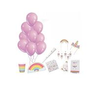 Kit festif de 54 accessoires d'anniversaire en papier blanc motifs licorne - -