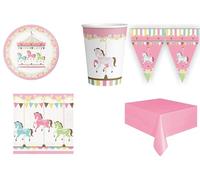 Kit fête Carrousel GiSTRA pour 16 enfants - 16 assiettes, 16 gobelets, 20 serviettes, 1 serviette et 1 fête | Décorations pour anniversaires et fêtes à thème
