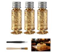 Kit Feuille d’Or Déco 3 Pièces, Flacons de Feuille d'Or avec Bouchon Métal, Pince de Précision et Pinceau Plat, pour Dorure DIY, Nail Art, Customisation, Loisirs Créatifs