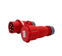 Kit fiche et coupleur CEE rouge, 16 A/400 V, IP44, protection contre les projections d'eau, 5 broches, surface caoutchoutée, pour chantiers, ateliers, agriculture