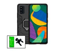 Kit Film De Verre Trempé Ceramicglass Full Cover + Coque 3x1 Military Defender + Support Magnétique De Voiture Renforcé Pour Samsung Galaxy F52 5g