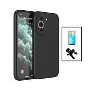 Kit Film Hydrogel Full Cover Avant + Coque Silicone Liquide + Support Magnétique de Voiture Renforcé pour Huawei Nova 10 Pro - Noir