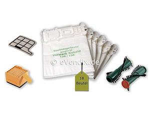 Kit filtre pour aspirateur Vorwerk Kobold VK 135136 22 pièces : 18 sacs d'aspirateur + 1 filtre Micro Hygiénique + 1 Filtre de protection du moteur + 2 Brosses rondes EB 360EB 370 (1 Paire) de