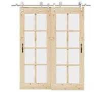 Kit fixation porte coulissante acier inoxydable argenté 200 cm avec rails doubles, butées, rouleaux, guides et accessoires pour portes de grange, montage facile, charge 80 kg